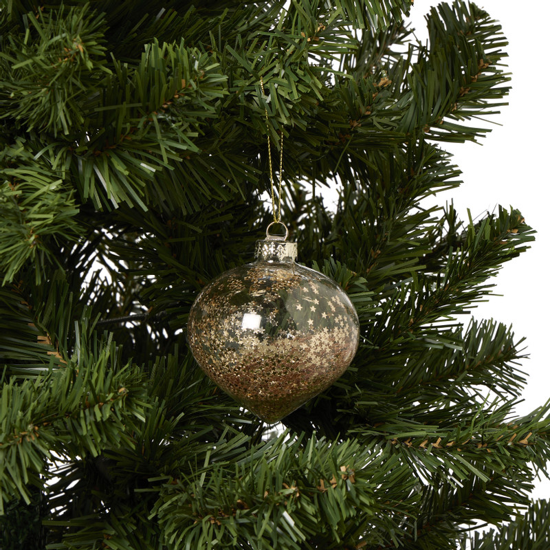 Kerstbal met glitter - transparant/goudkleurig - ø8 cm