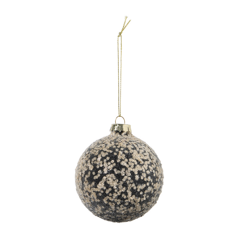 Kerstbal met goudkleurigen vlokken - zwart/goudkleurig - ø8 cm
