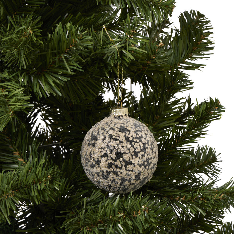 Kerstbal met goudkleurigen vlokken - zwart/goudkleurig - ø8 cm