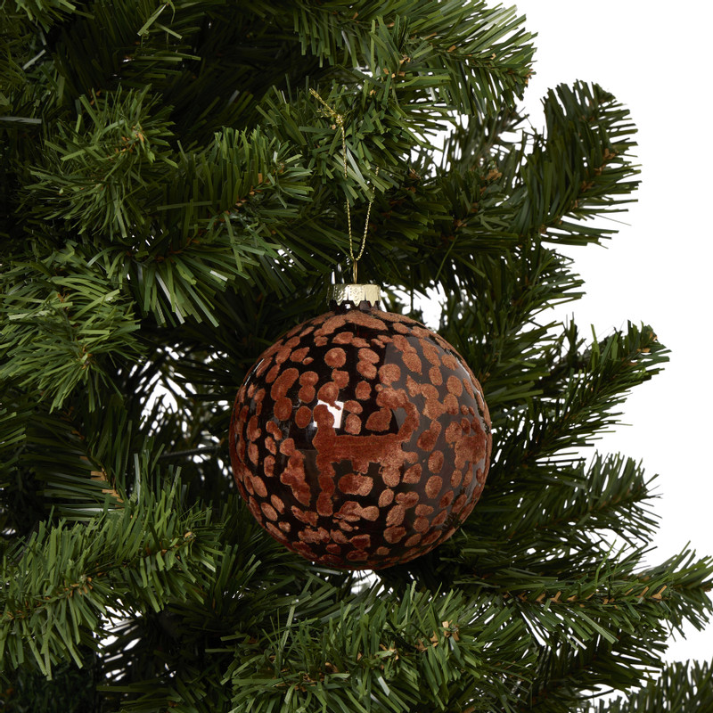 Kerstbal velvet dots - donkerbruin - ø8 cm