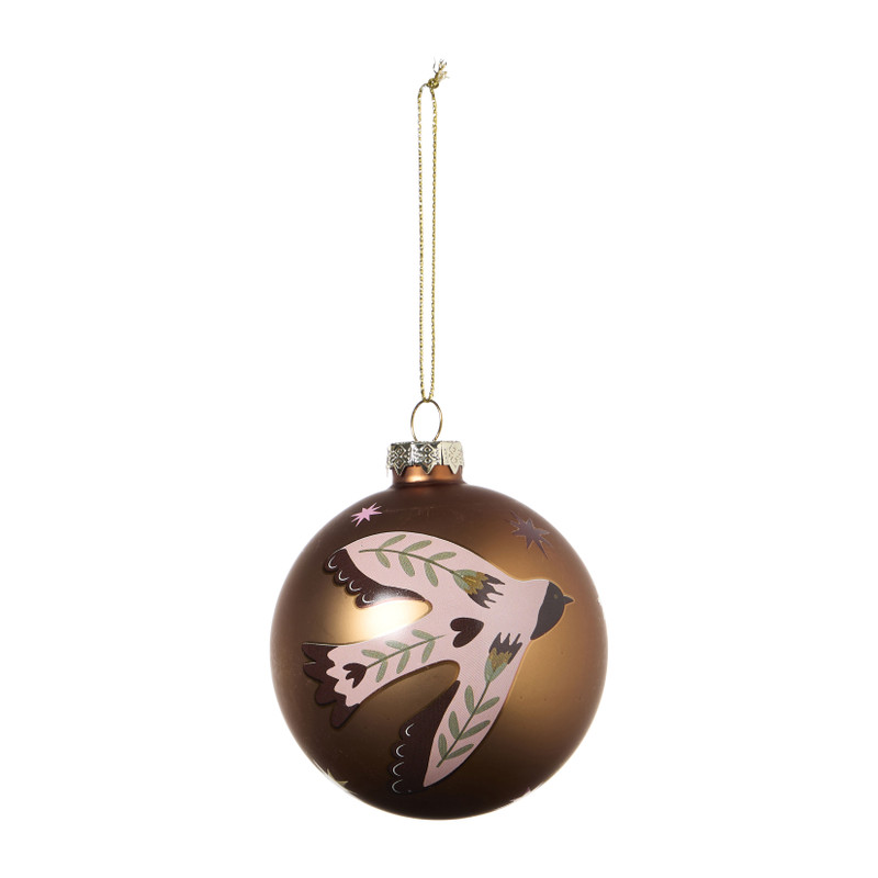 Kerstbal met vredesduif - roze/goudkleurig - ø8 cm
