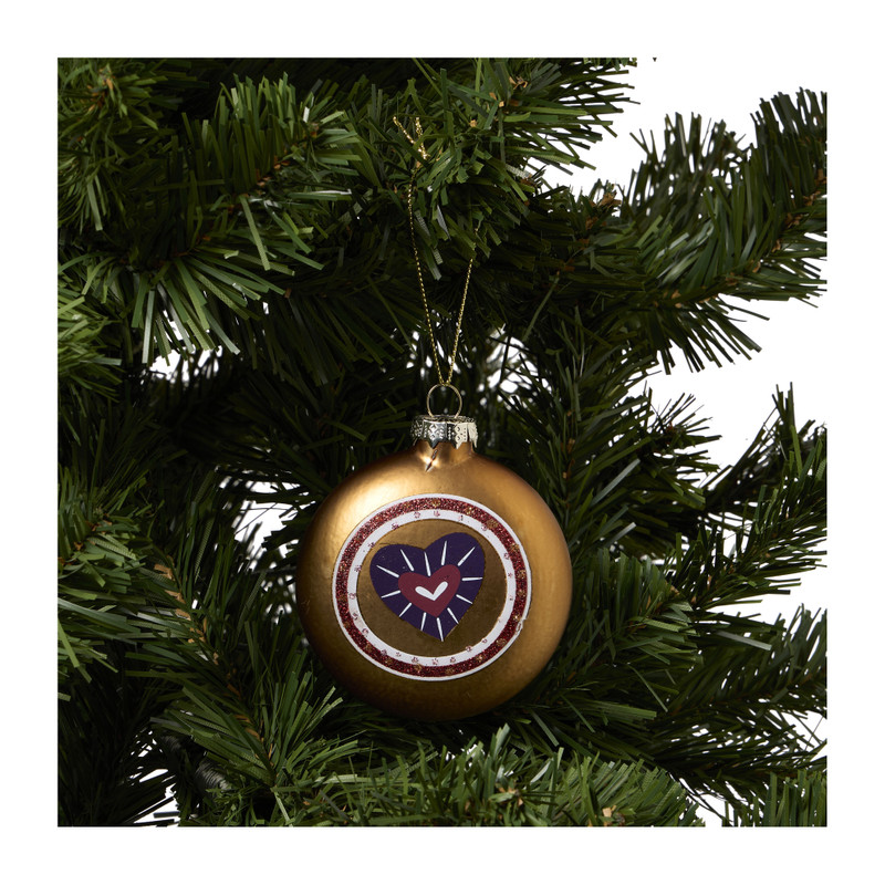 Kerstbal plat - burgundy/roze/goudkleurig - 8x5x5 cm