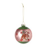 Kerstbal met handgeschilderde bloem - roze/goudkleurig/groen - ø8 cm