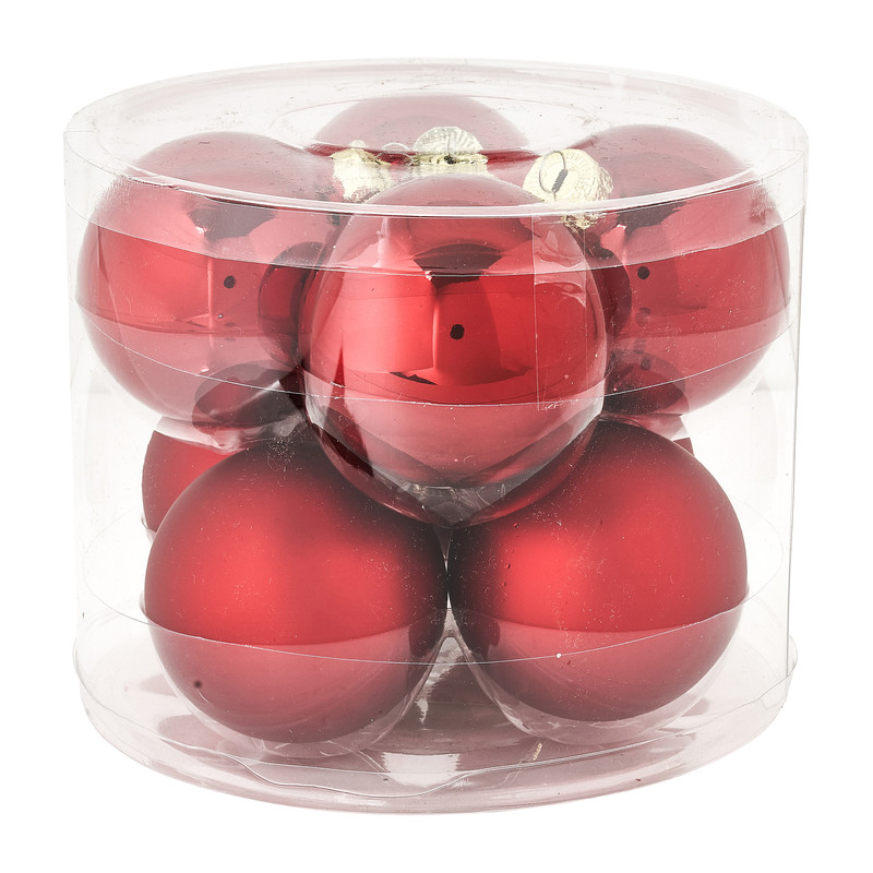 Kerstbal rood - glas - set van 8