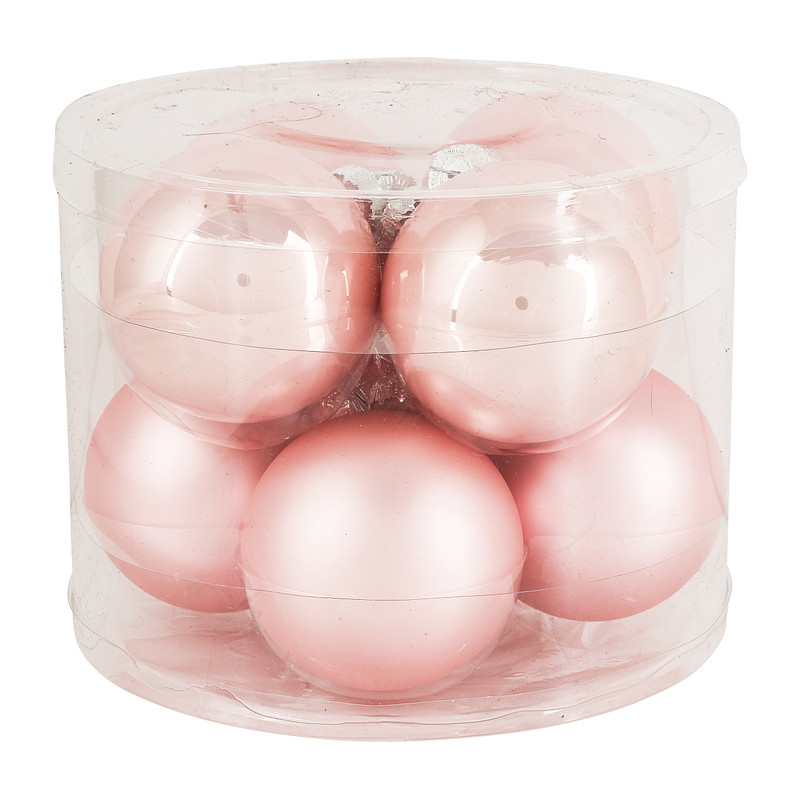 Kerstbal roze - glas - 8 stuks