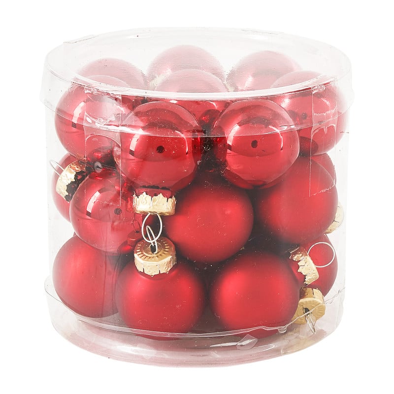 Mini kerstbal - rood - 24 stuks