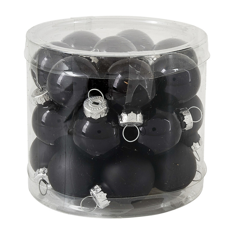 Mini kerstbal - zwart - 24 stuks