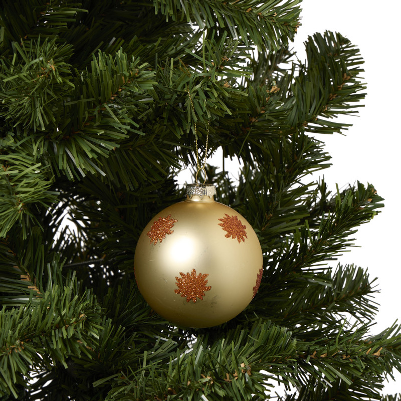 Kerstbal met glitter zonnetjes - goudkleurig/rood - ø8 cm