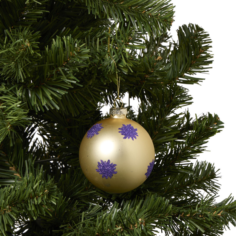 Kerstbal met glitter zonnetjes - goudkleurig/rood - ø8 cm