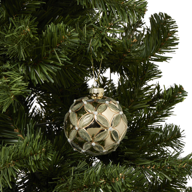 Kerstbal bloem - groen - ø8 cm
