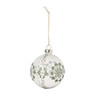 Kerstbal met groene bloemen - wit/transparant - ø8 cm