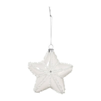 Kersthanger ster met glitter - wit - 10x5x10 cm