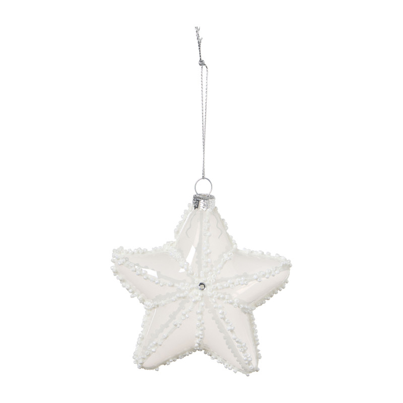 Kersthanger ster met glitter - wit - 10x5x10 cm 