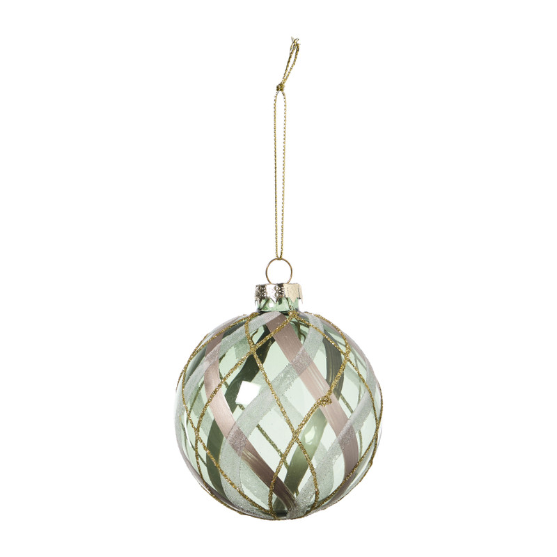 Kerstbal geruit - groen/goudkleurig - ø8 cm