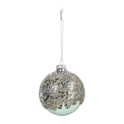 Kerstbal met half kraaltjes - groen - ø8 cm