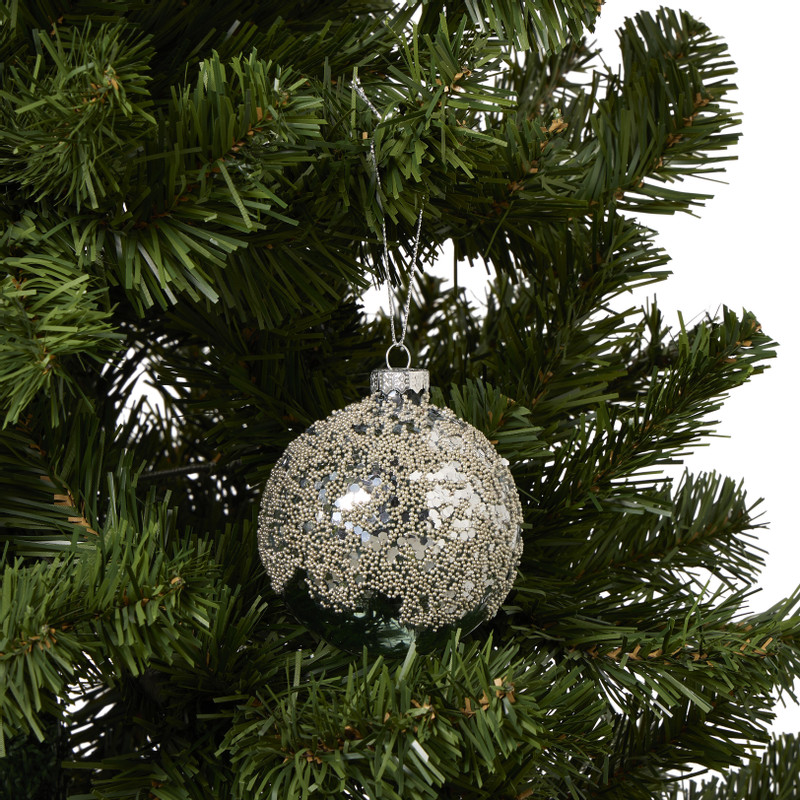 Kerstbal met half kraaltjes - groen - ø8 cm