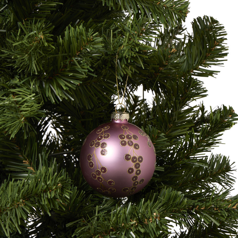 Kerstbal met steentjes - roze/rood - ø8 cm
