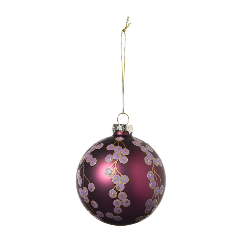 Kerstbal met bloemen - bordeaux rood - ø8 cm
