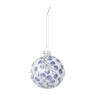 Kerstbal handgeschilderd - wit/blauw - ø8 cm