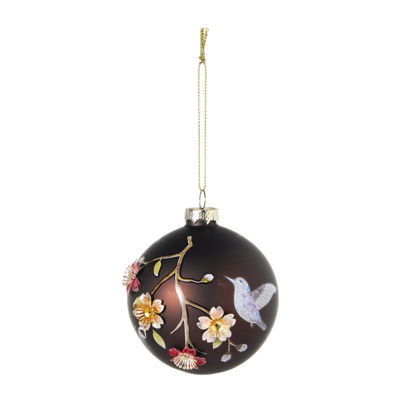 Kerstbal vogel en bloem 3D - bordeaux rood - ø8 cm
