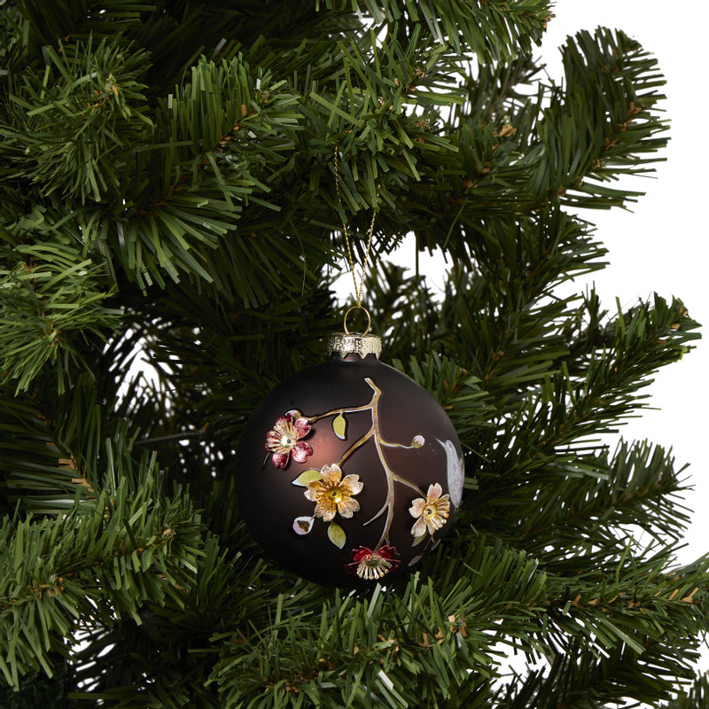 Kerstbal vogel en bloem 3D - bordeaux rood - ø8 cm