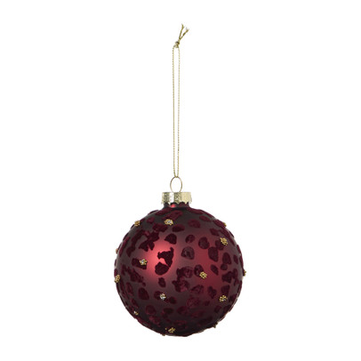 Kerstbal panterprint - rood/goudkleurig - ø8 cm