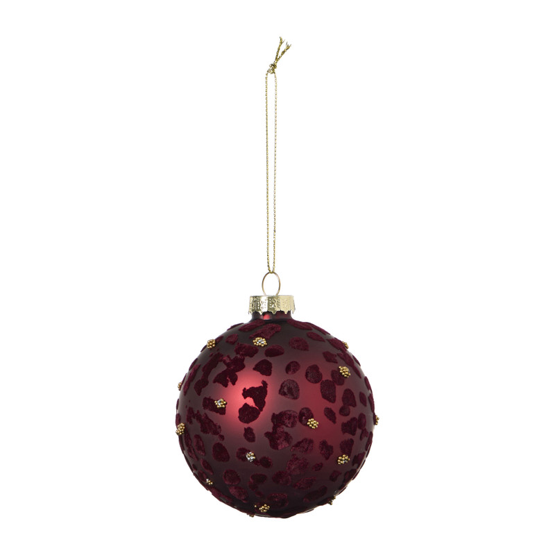 Kerstbal panterprint - rood/goudkleurig - ø8 cm