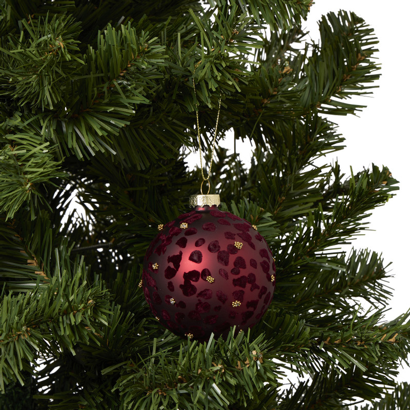 Kerstbal panterprint - rood/goudkleurig - ø8 cm