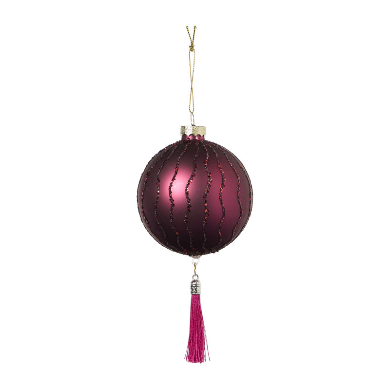 Kerstbal swirl met kwastje - bordeaux rood - ø8 cm