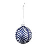 Kerstbal blaadjes handgeschilderd - wit/blauw - ø8 cm