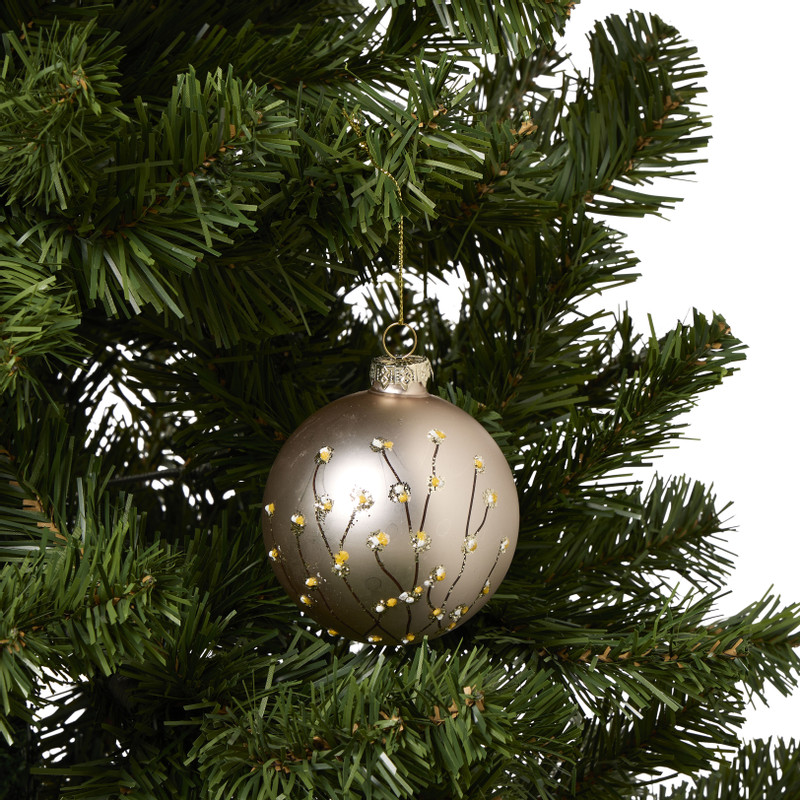 Kerstbal lichtroze takjes - roze - ø8 cm