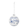 Kerstbal bloem - wit/blauw - ø8 cm