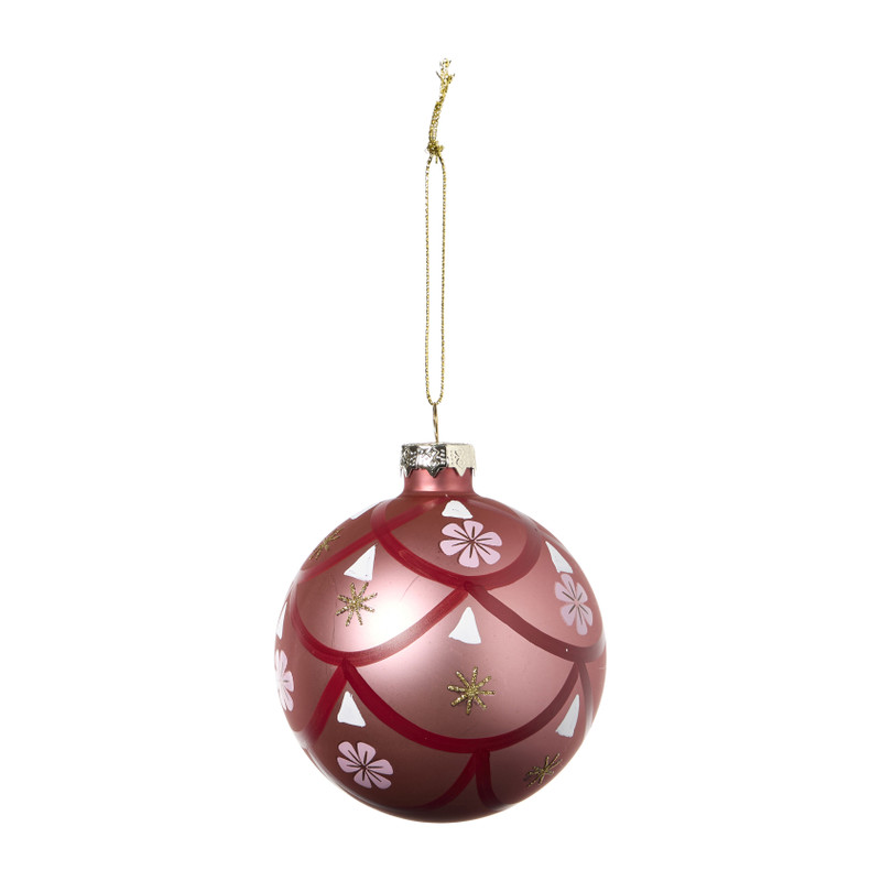 Kerstbal blossom - roze/rood - ø8 cm