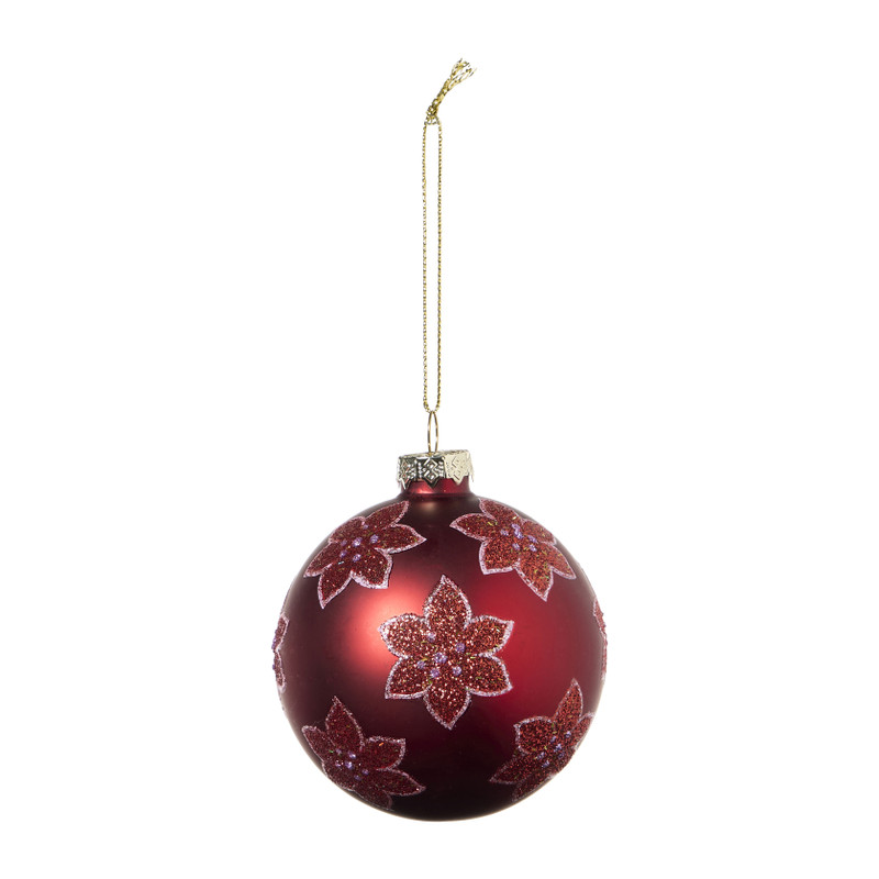 Kerstbal bloem - rood - ø8 cm