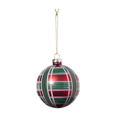 Kerstbal ruit - roze/paars - ø8 cm
