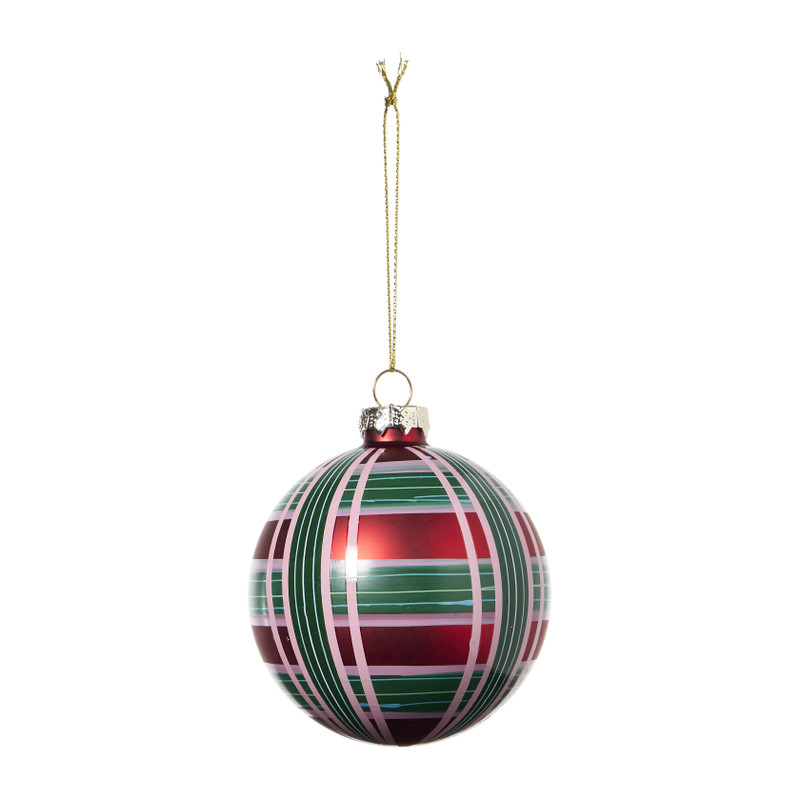 Kerstbal ruit - roze/paars - ø8 cm