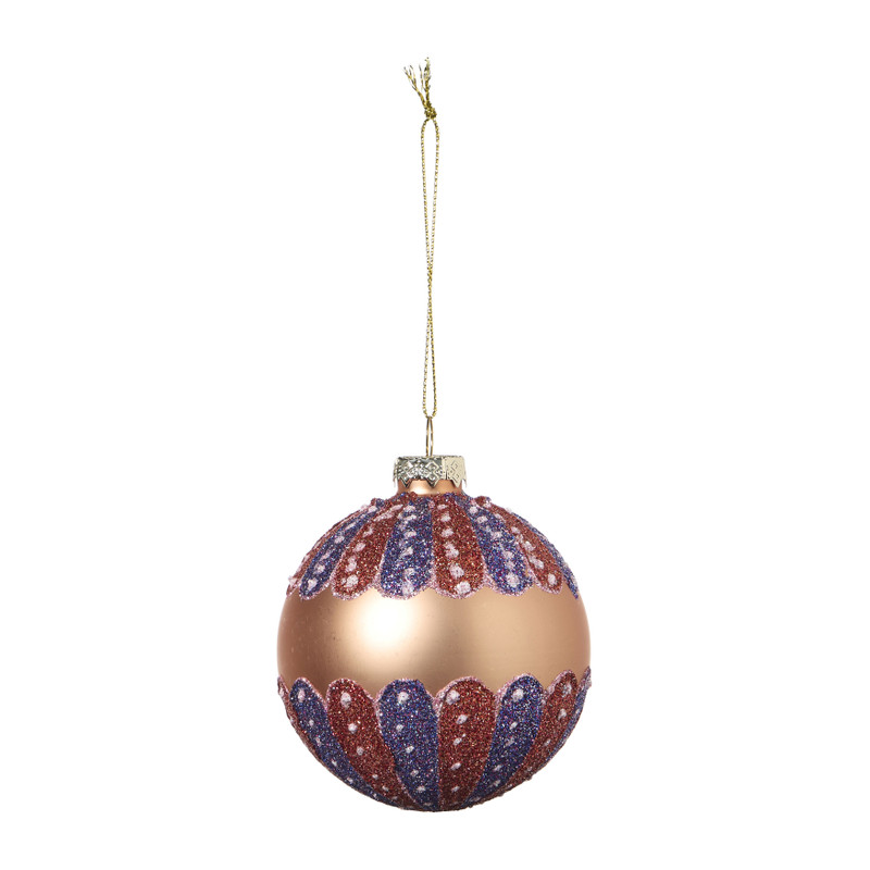 Kerstbal glitter - oranje - ø8 cm