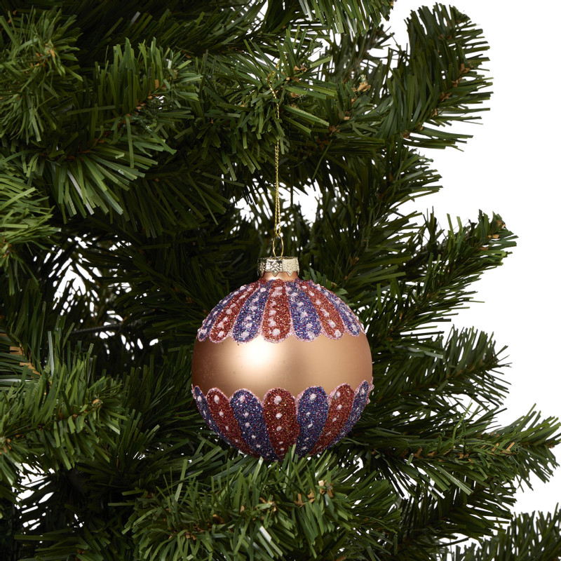 Kerstbal glitter - oranje - ø8 cm