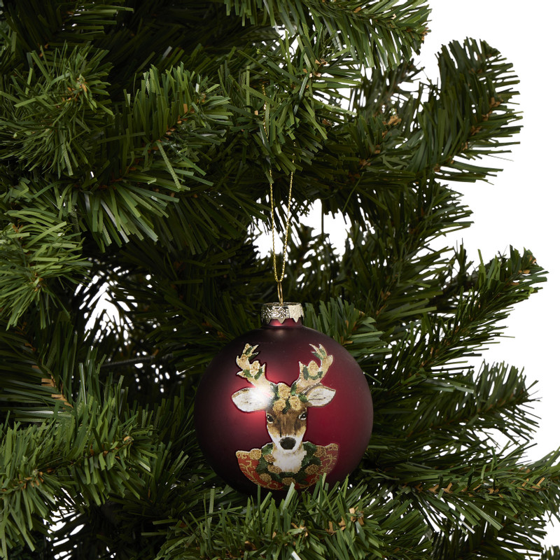 Kerstbal rendier - bordeauxrood - ø8 cm