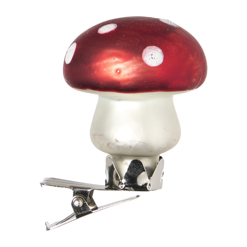 Kerstclip paddenstoel - rood - 4x4x6 cm