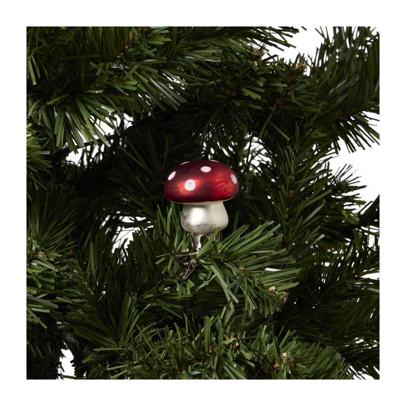 Kerstclip paddenstoel - rood - 4x4x6 cm