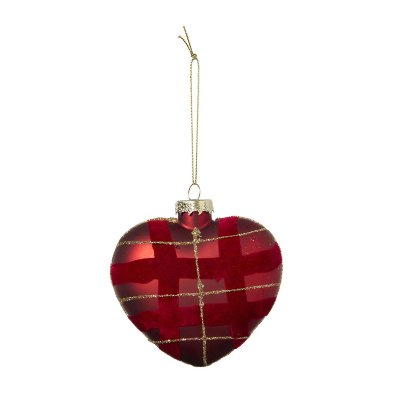 Kersthanger ruiten hart - rood - 9x5x9 cm 