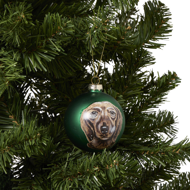Kerstbal teckel - roze - ø8 cm