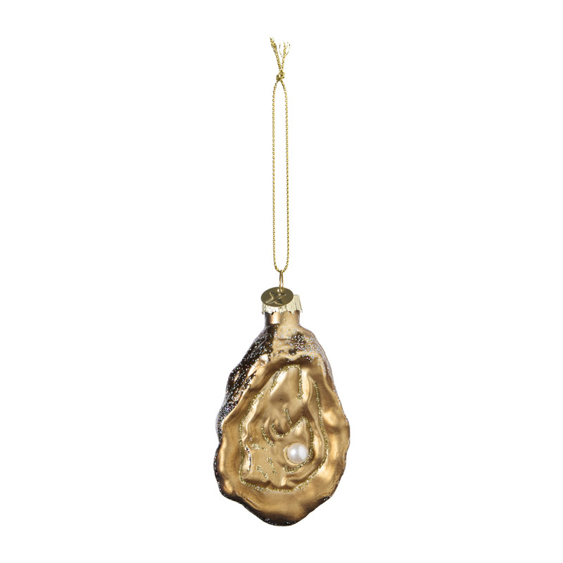 Kersthanger oester - beige - 8.4x4.8x2.9 cm