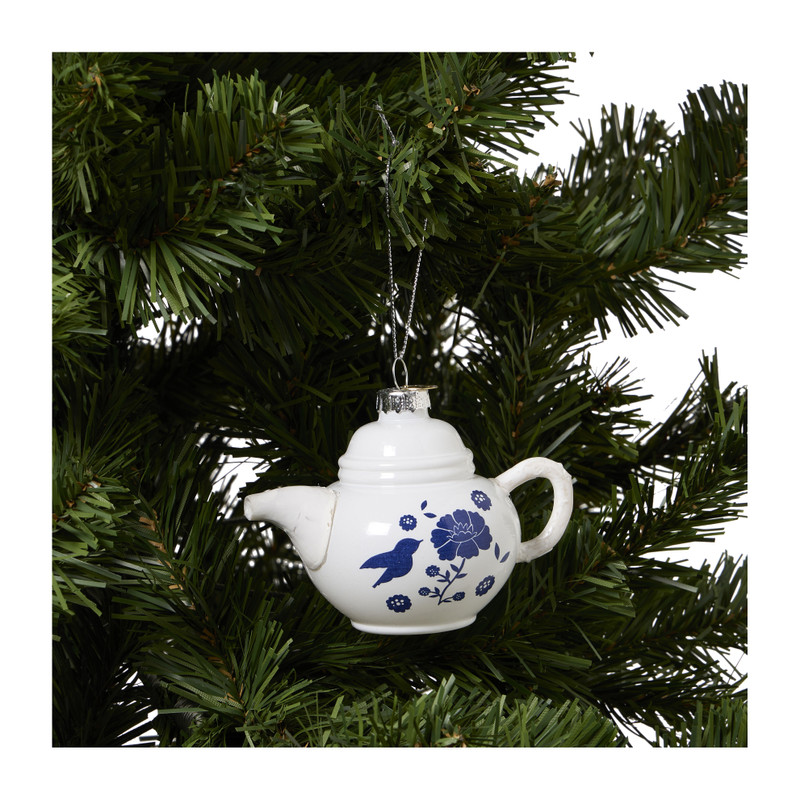 Kersthanger theepot - wit - 11.3x7x7.4 cm