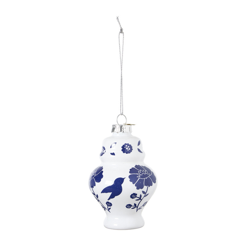 Kersthanger Chinese vaas - wit/blauw - ø6.4x9.8 cm