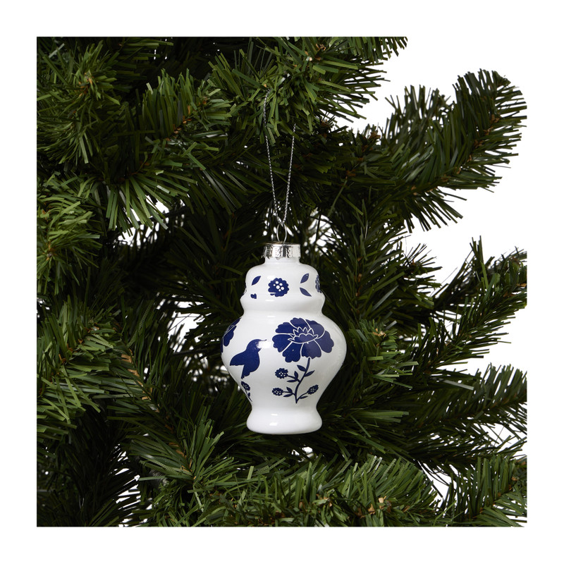 Kersthanger Chinese vaas - wit/blauw - ø6.4x9.8 cm