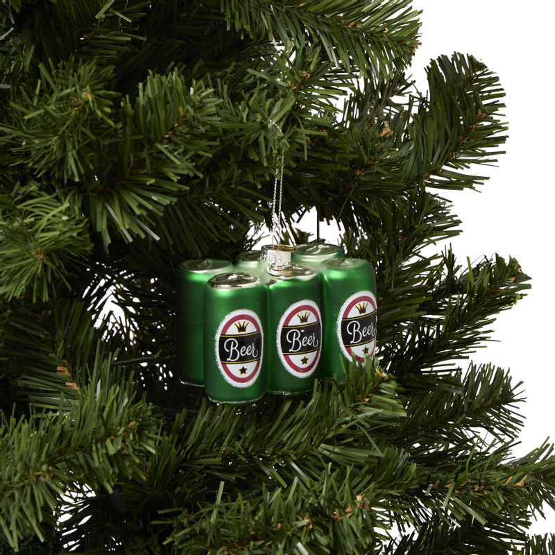 Kersthanger bier 6-pack - groen - 9x5.8x6.6 cm