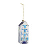 Kersthanger huisje blauw/wit - wit/blauw - 4.5x4.6x11.6 cm