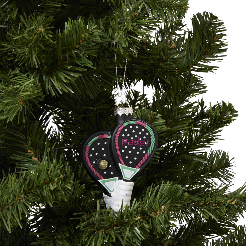 Kersthanger padel racket - zwart - 8x2.8x12.2 cm
